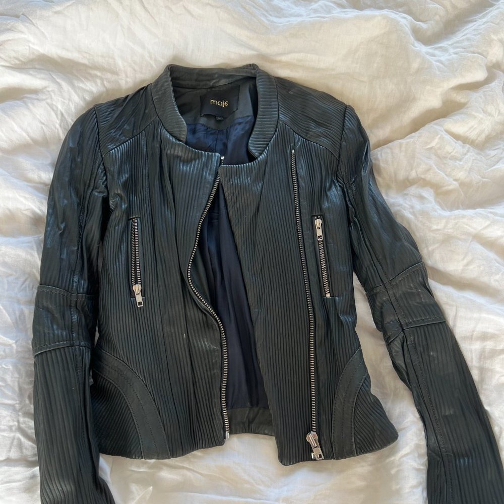 Maje real leather teal motorcycle jacket - Picture 2 of 3